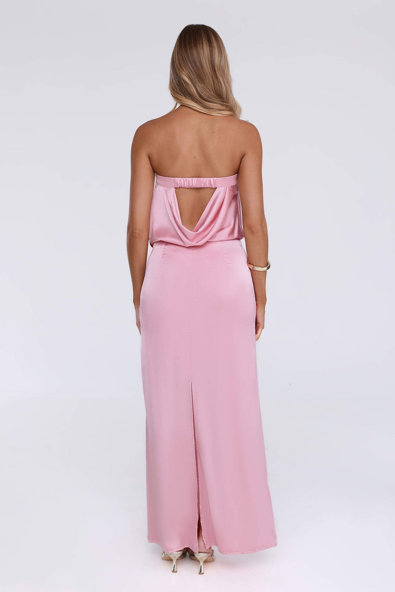 It's Giving Everything Satin Strapless Maxi Dress Pink
