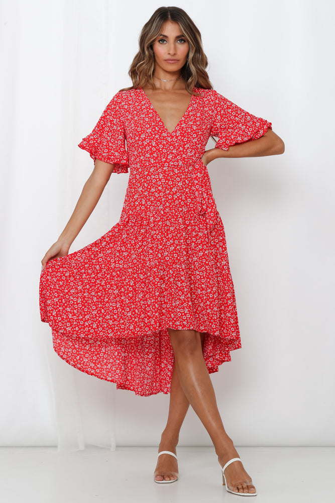 Giving Me Good Vibes Midi Dress Red