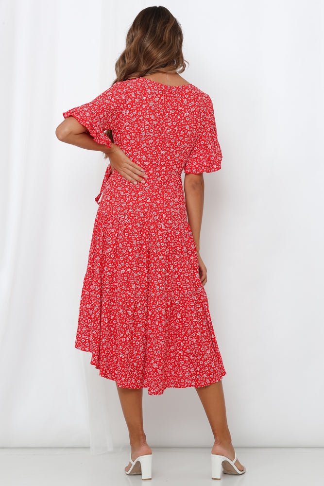 Giving Me Good Vibes Midi Dress Red
