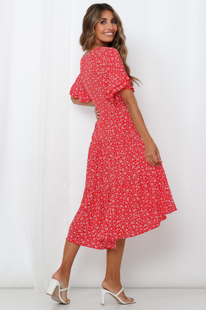 Giving Me Good Vibes Midi Dress Red
