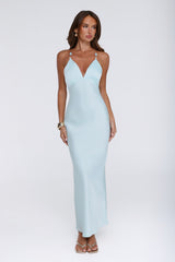 Pearl Indulgence Satin Maxi Dress Aqua