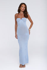 Little Miss Flirt Knit Halter Maxi Dress Blue