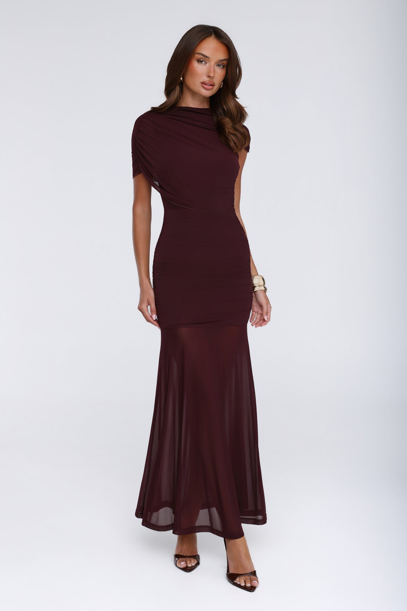 Effortless Theory Mesh Maxi Dress Burgundy