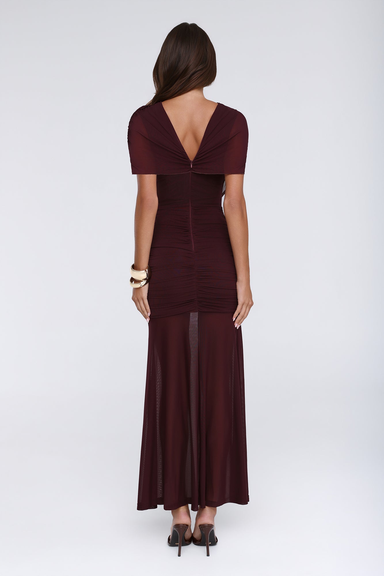 Effortless Theory Mesh Maxi Dress Burgundy