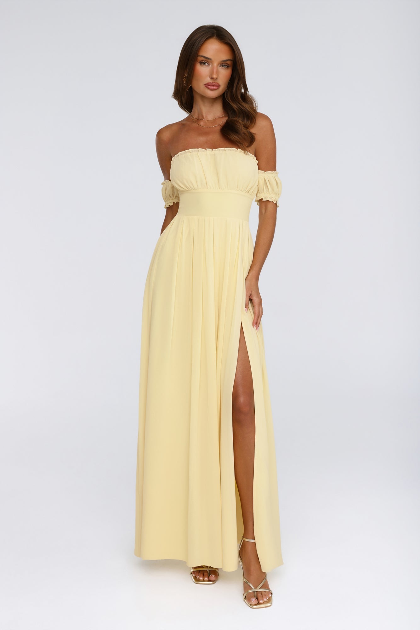 Ocean Aura Off Shoulder Maxi Dress Yellow