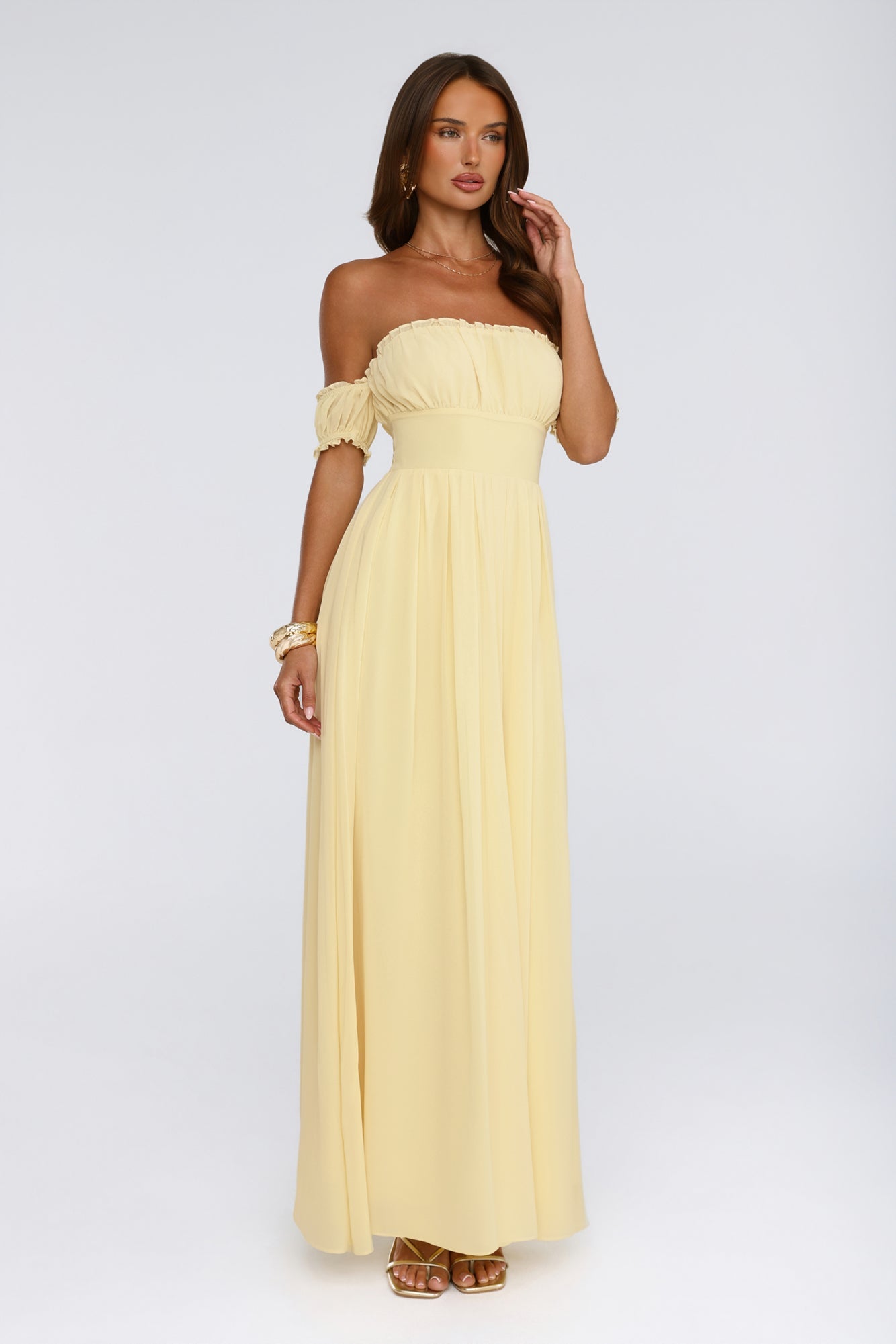 Ocean Aura Off Shoulder Maxi Dress Yellow