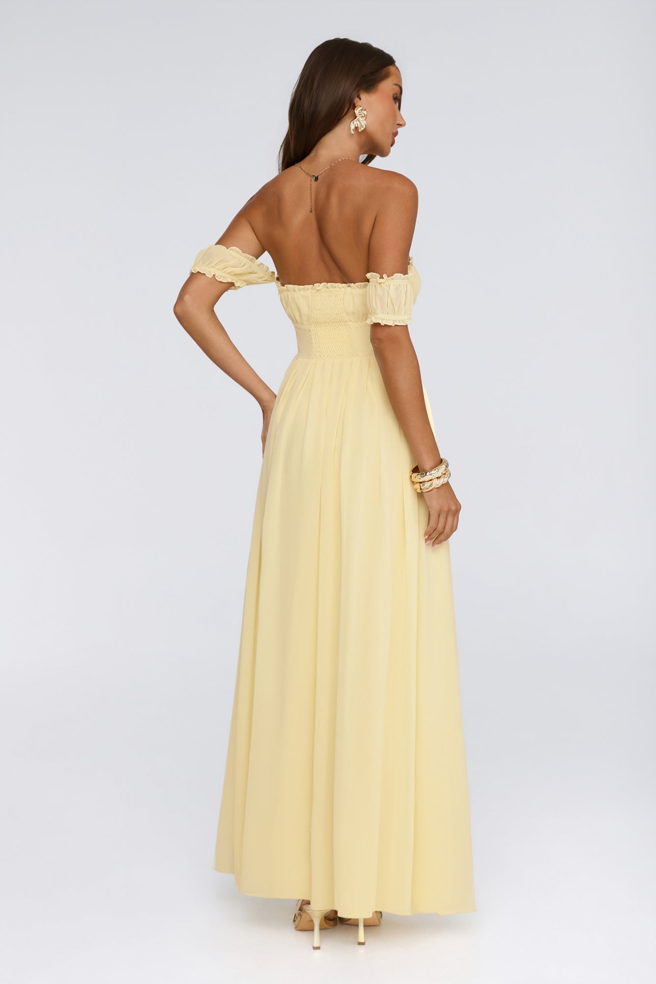 Ocean Aura Off Shoulder Maxi Dress Yellow