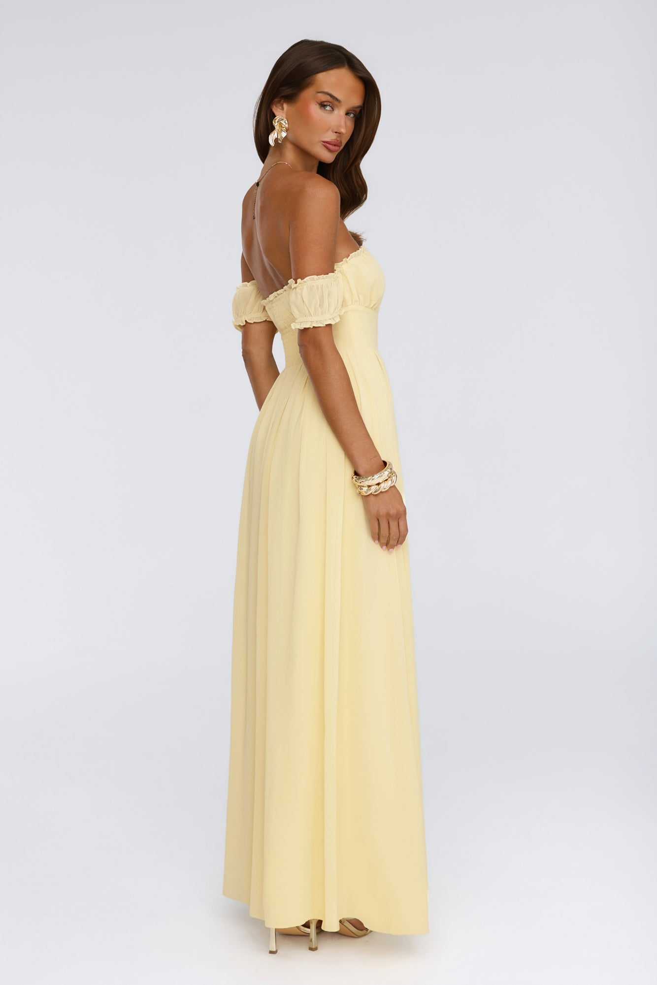 Ocean Aura Off Shoulder Maxi Dress Yellow