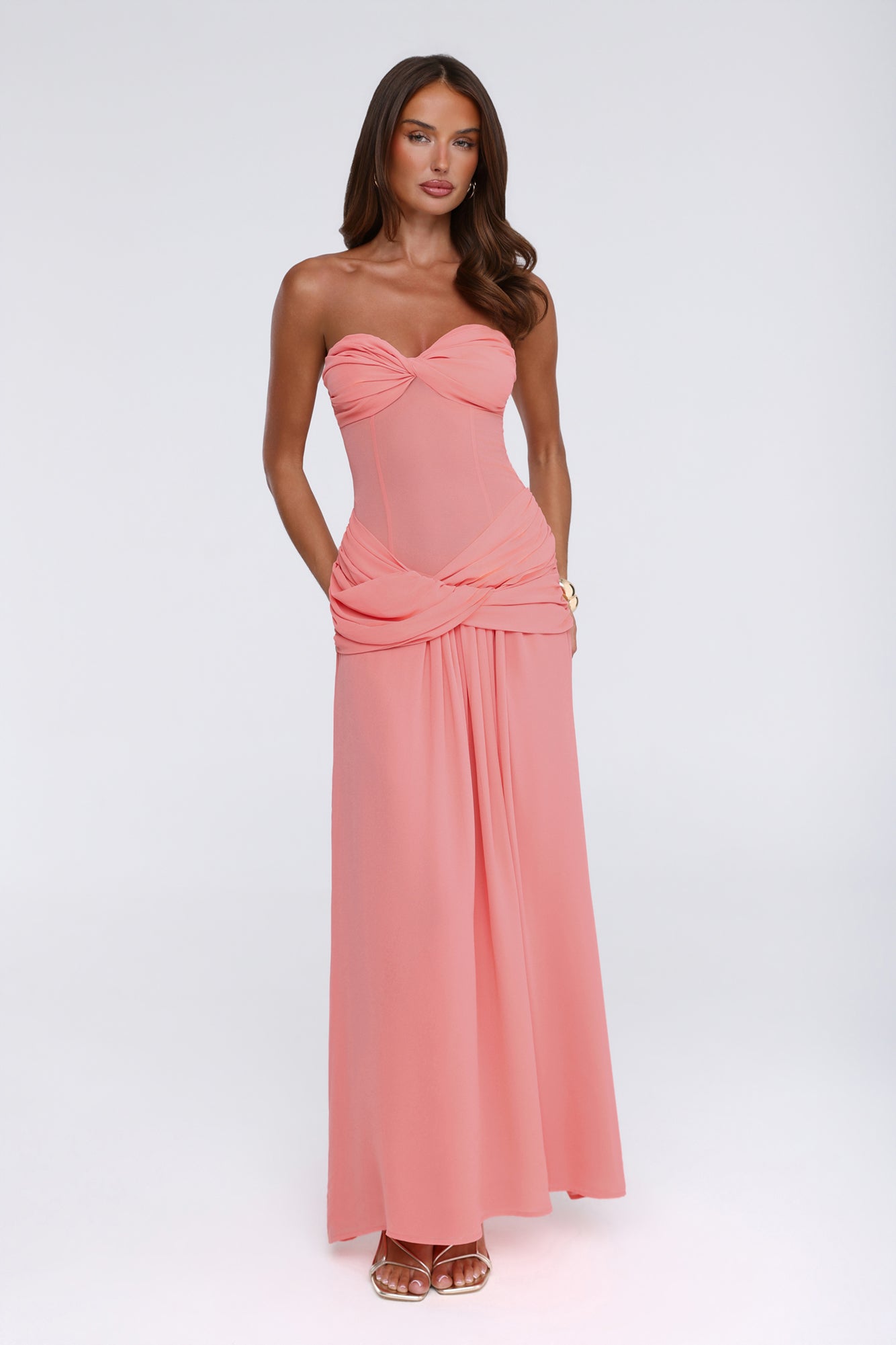 Evening Magnolia Strapless Maxi Dress Peach