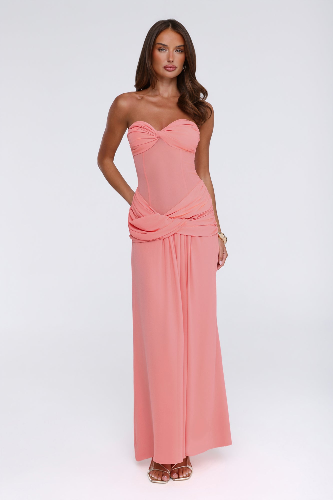 Evening Magnolia Strapless Maxi Dress Peach