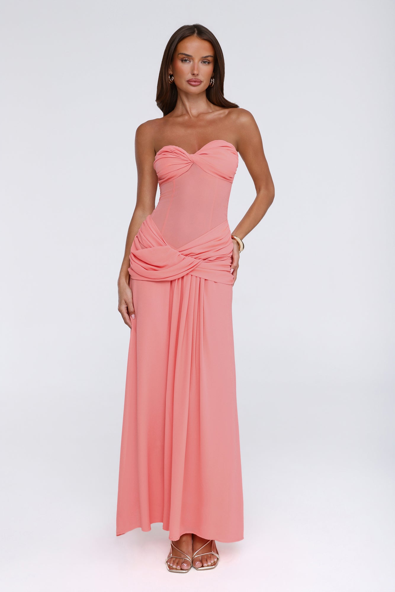 Evening Magnolia Strapless Maxi Dress Peach