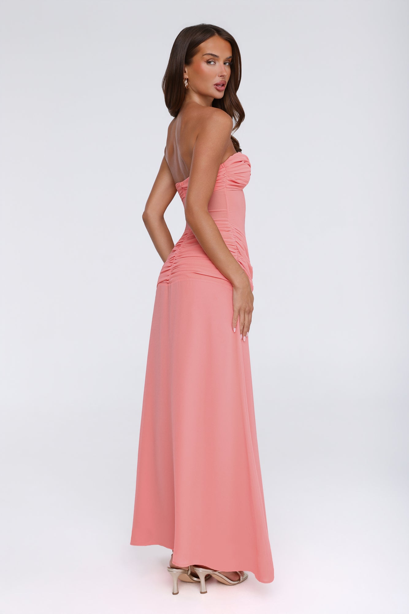 Evening Magnolia Strapless Maxi Dress Peach