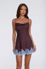 Evening Glow Satin Mini Dress Wine