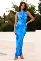 Island Beach Club Mesh Halter Neck Dress Blue