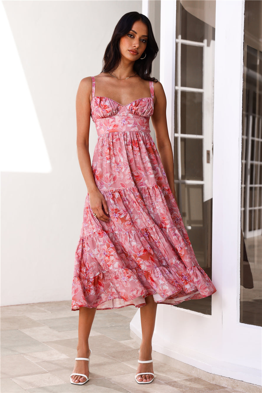 Hour Of Gold Midi Dress Pink