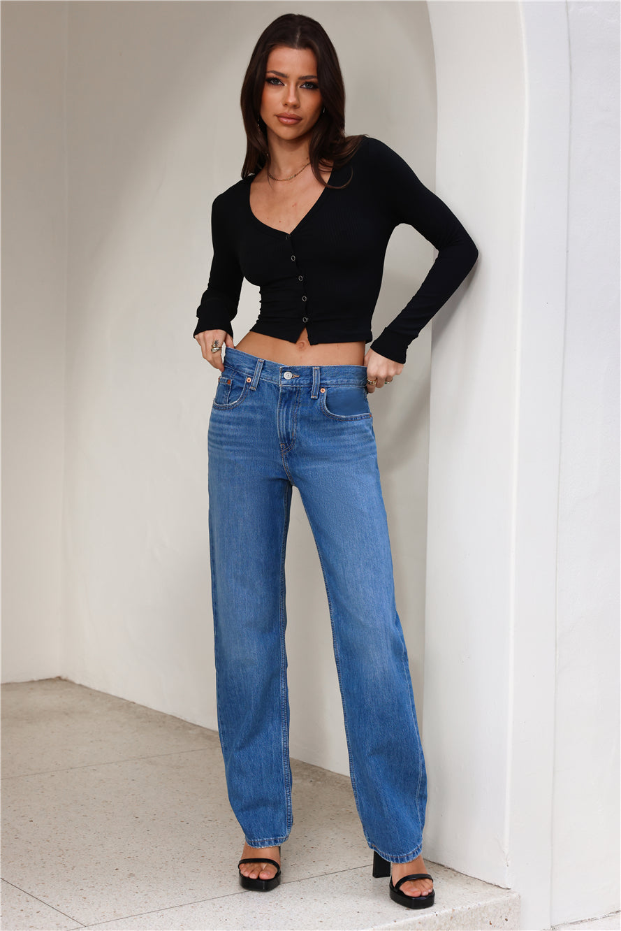 Easy Ribbed Long Sleeve Crop Top Black