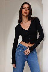 Easy Ribbed Long Sleeve Crop Top Black
