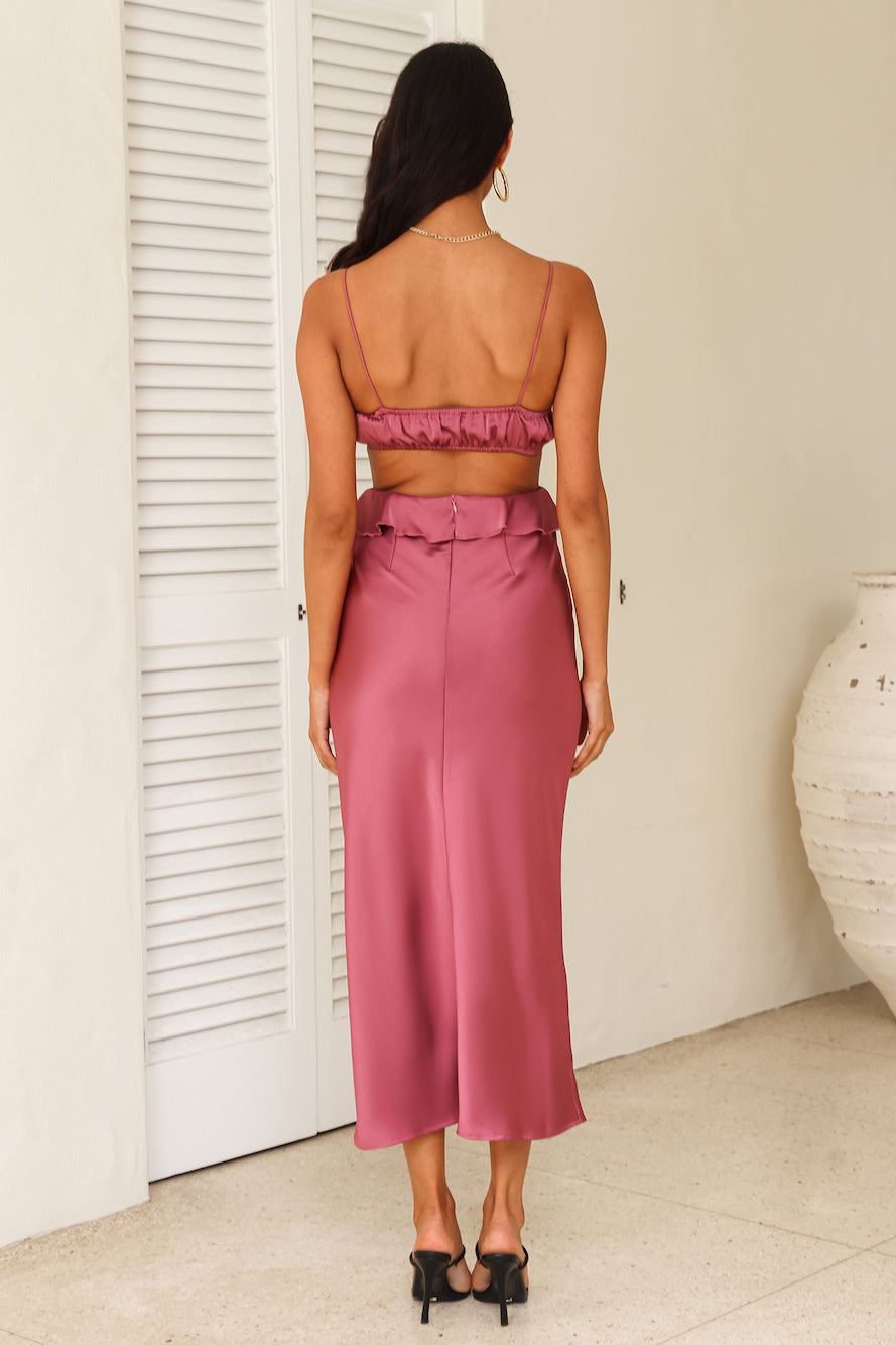 Cherishing Moments Satin Maxi Dress Pink