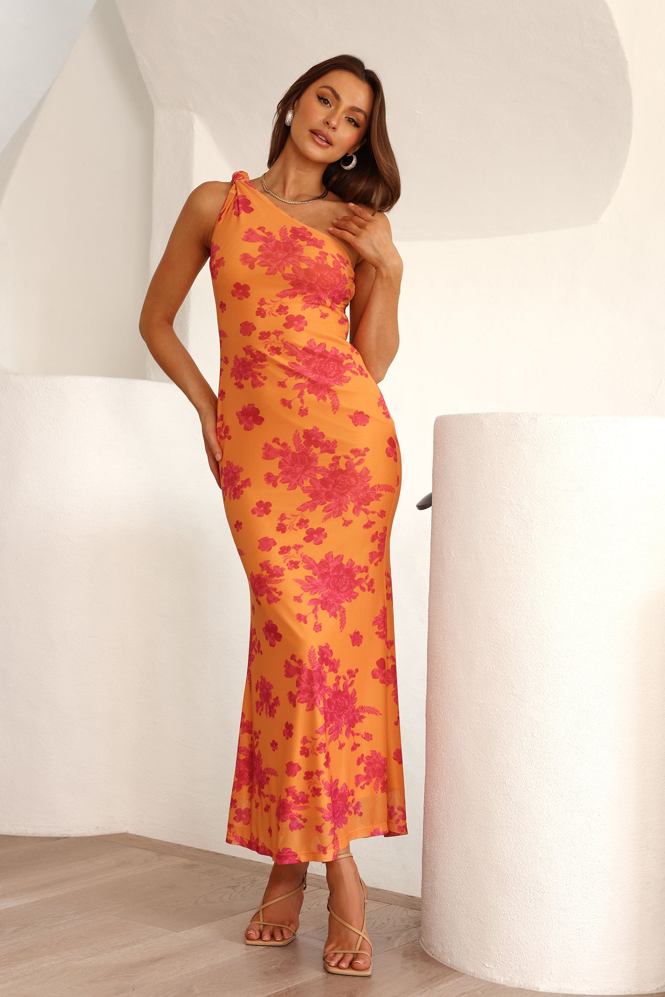 Mission To Impress One Shoulder Mesh Maxi Dress Orange