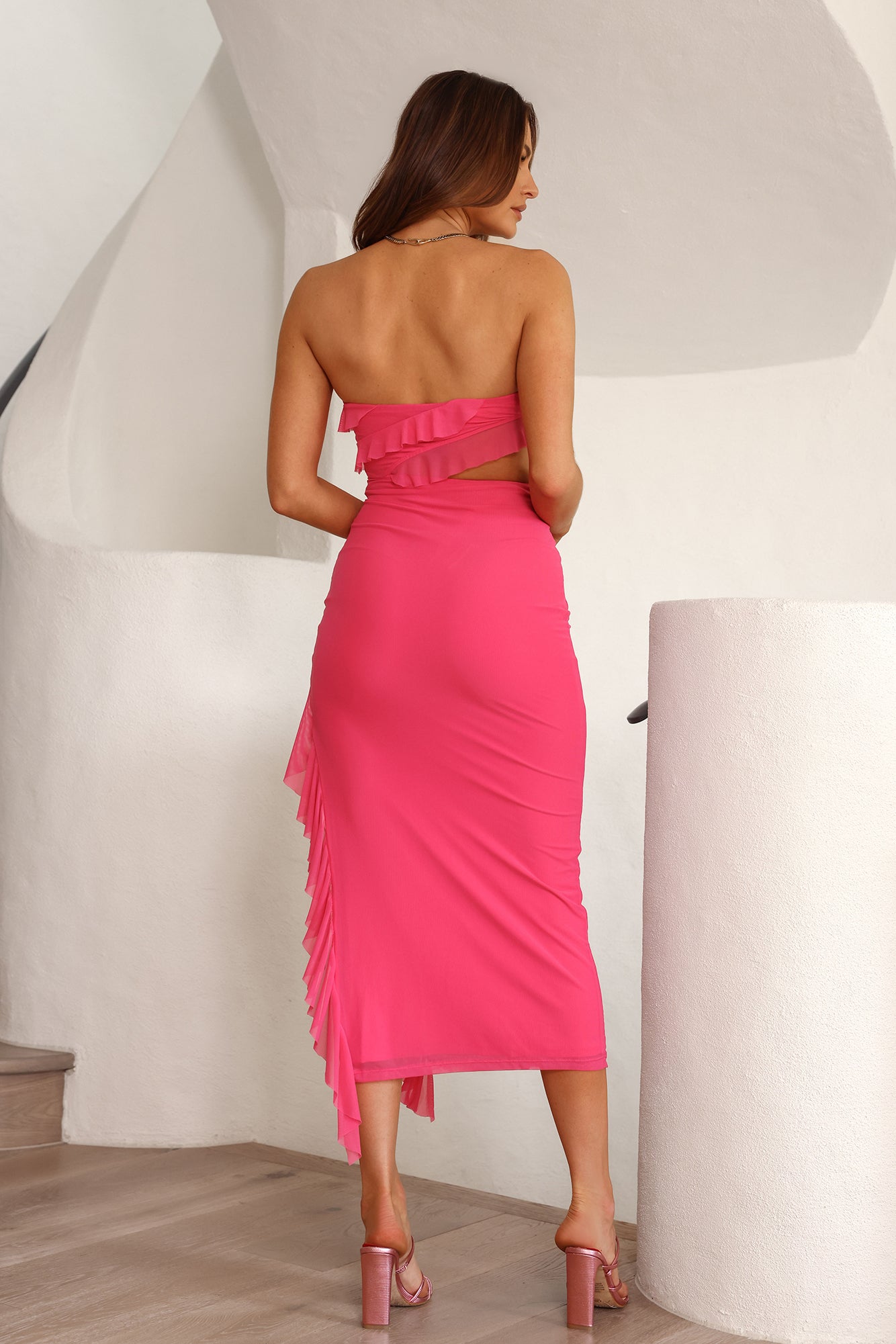 Frilled To Meet You Midi Dress Pink