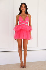 HELLO MOLLY Welcome Me Back Tulle Mini Dress Hot Pink
