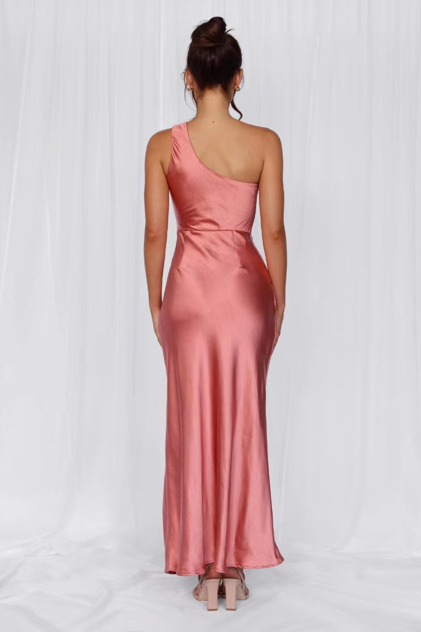HELLO MOLLY The Aurora One Shoulder Satin Maxi Dress Rose