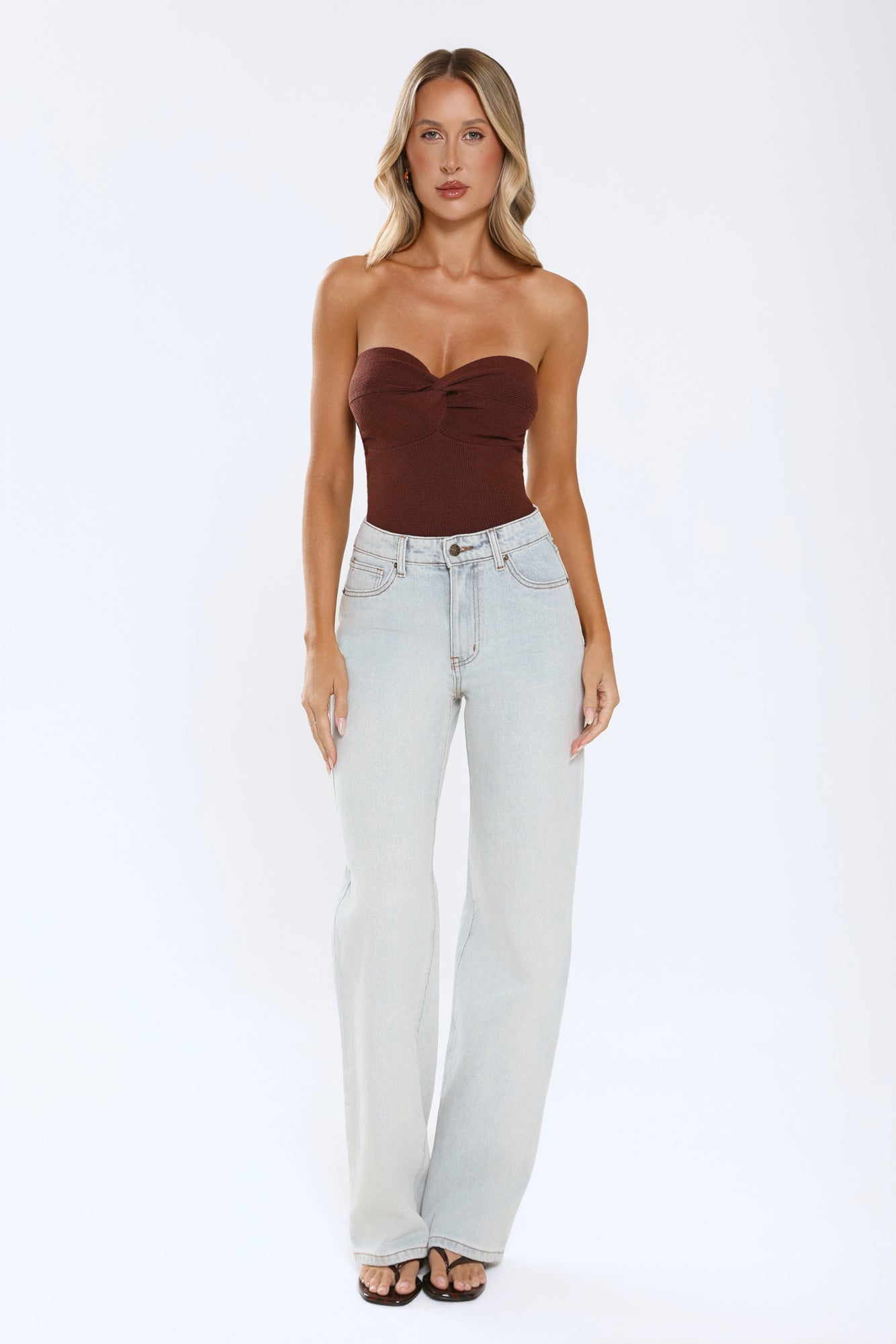 Dusk Radiance Strapless Ribbed Top  Chocolate