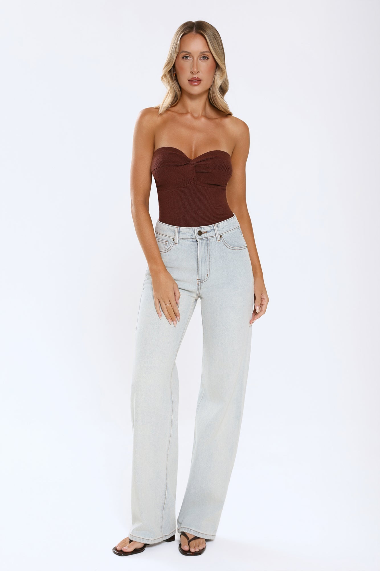 Dusk Radiance Strapless Ribbed Top  Chocolate