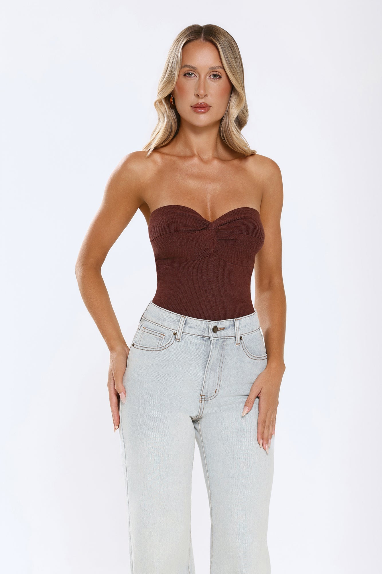 Dusk Radiance Strapless Ribbed Top  Chocolate