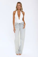 Confident Vibe Halter Bodysuit White