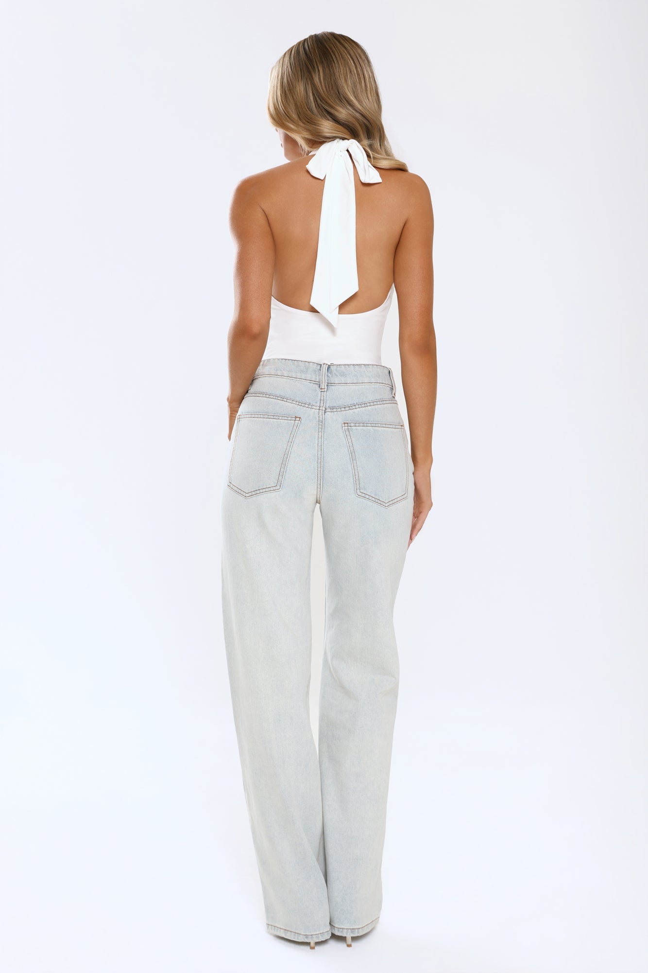 Confident Vibe Halter Bodysuit White