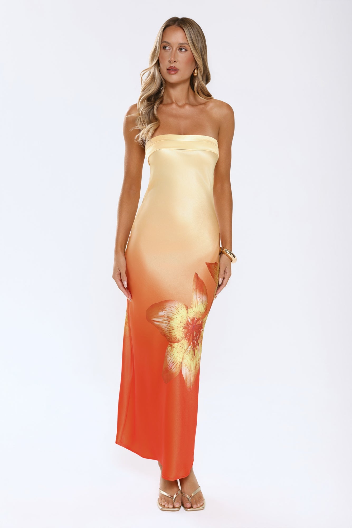 Blazing Glow Strapless Maxi Dress Yellow