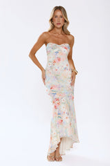 Cute Comes First Strapless Maxi Dress Print