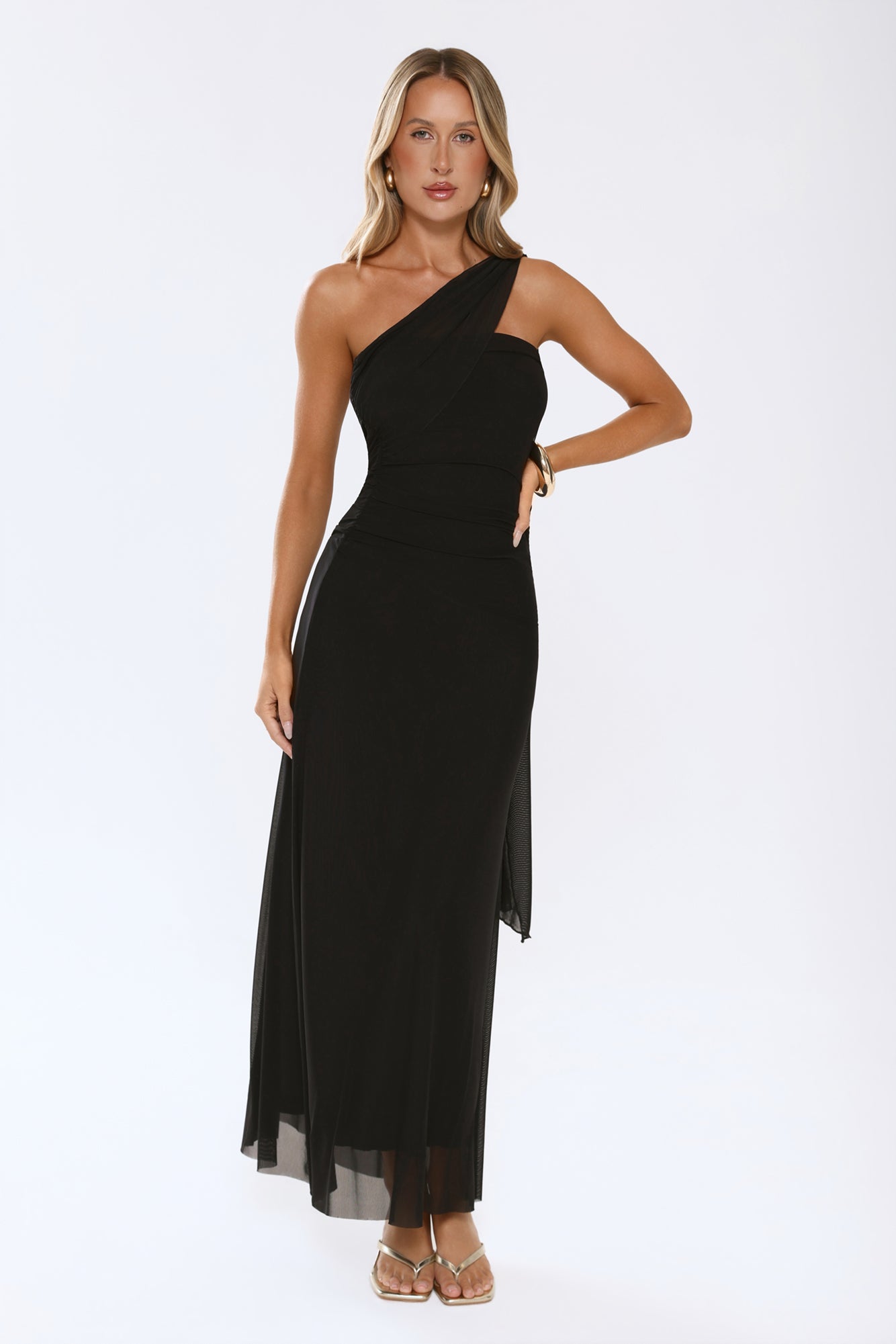 Evening Allure Mesh Strapless Maxi Dress Black