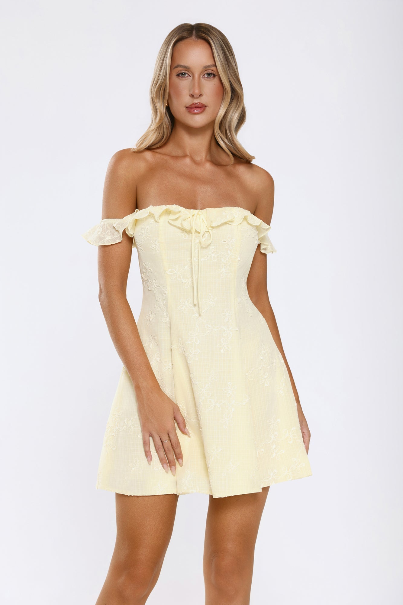 Icon Vibe Off Shoulder Mini Dress Yellow