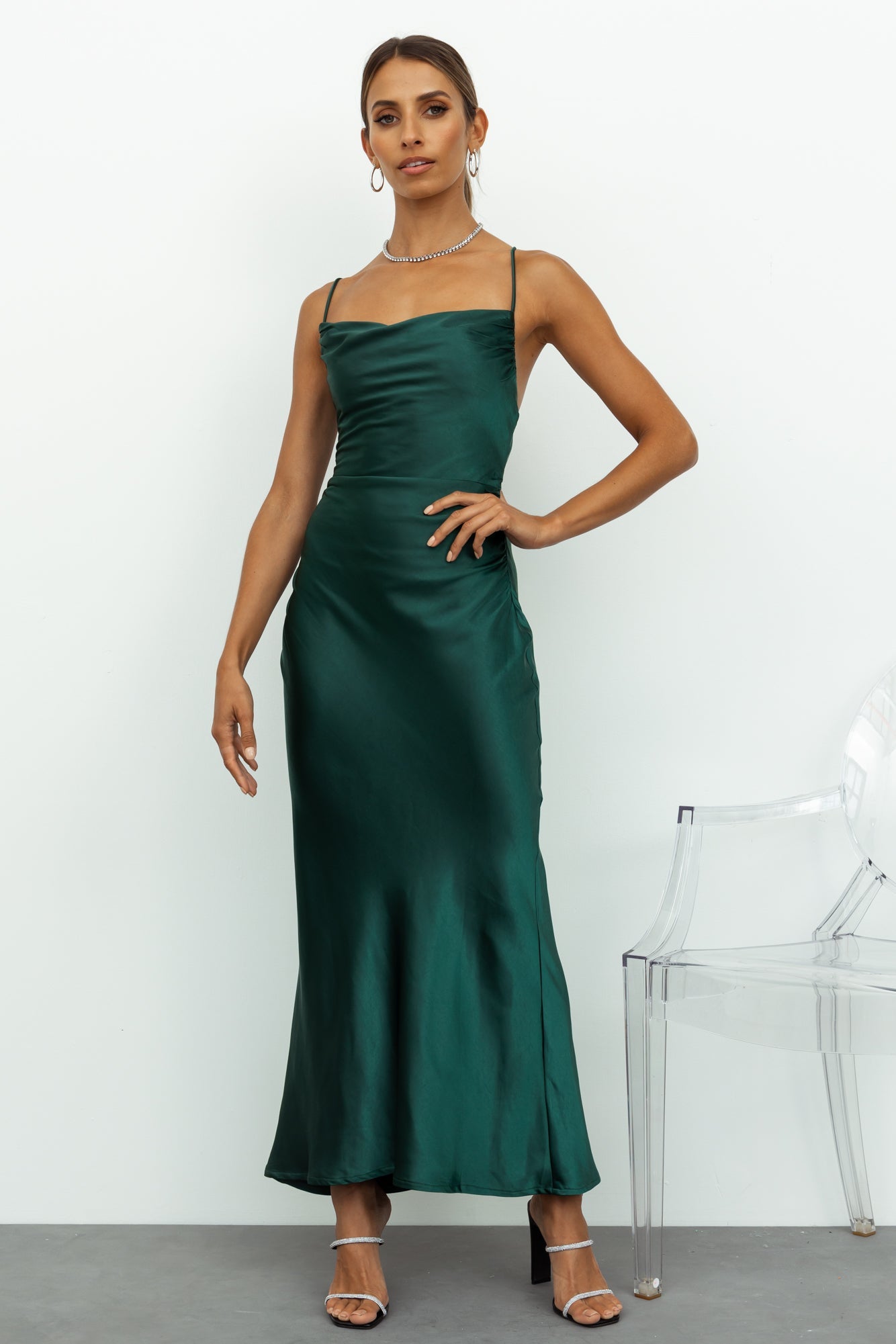 Kissin All Night Satin Maxi Dress Teal
