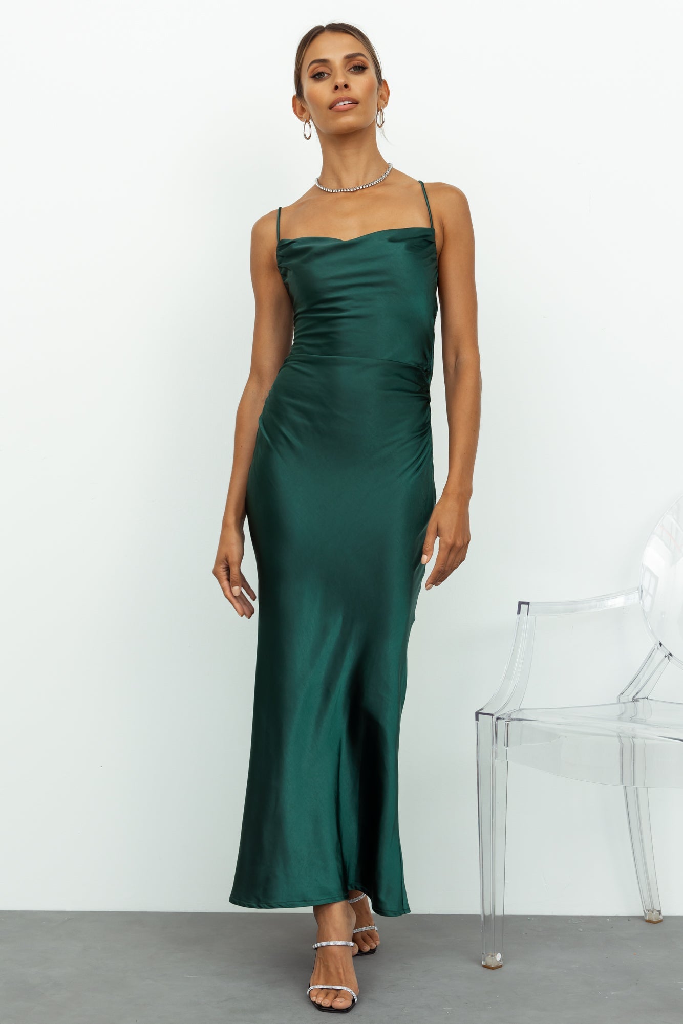 Kissin All Night Satin Maxi Dress Teal