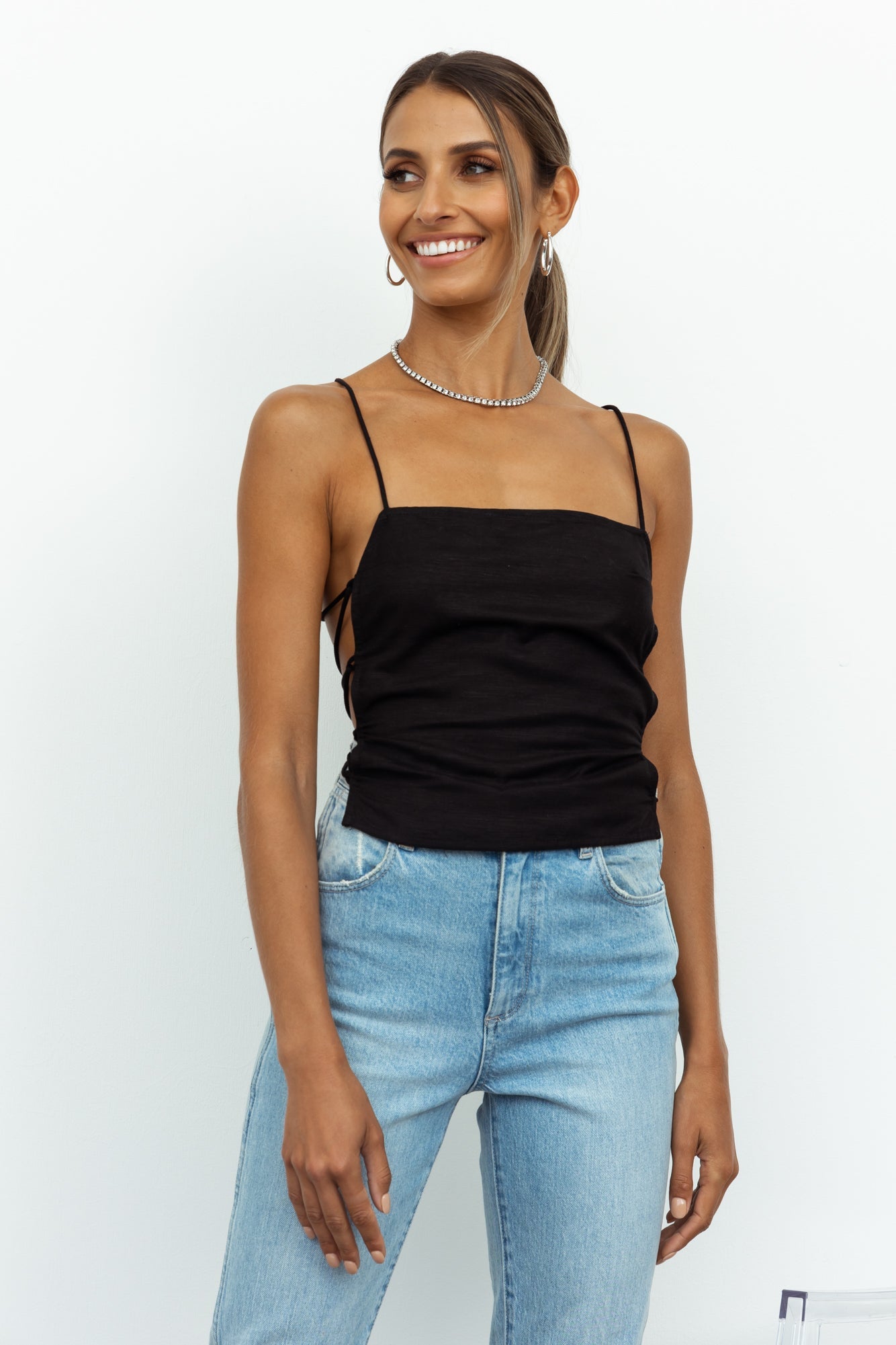 LIONESS Avaris Tie Top Black
