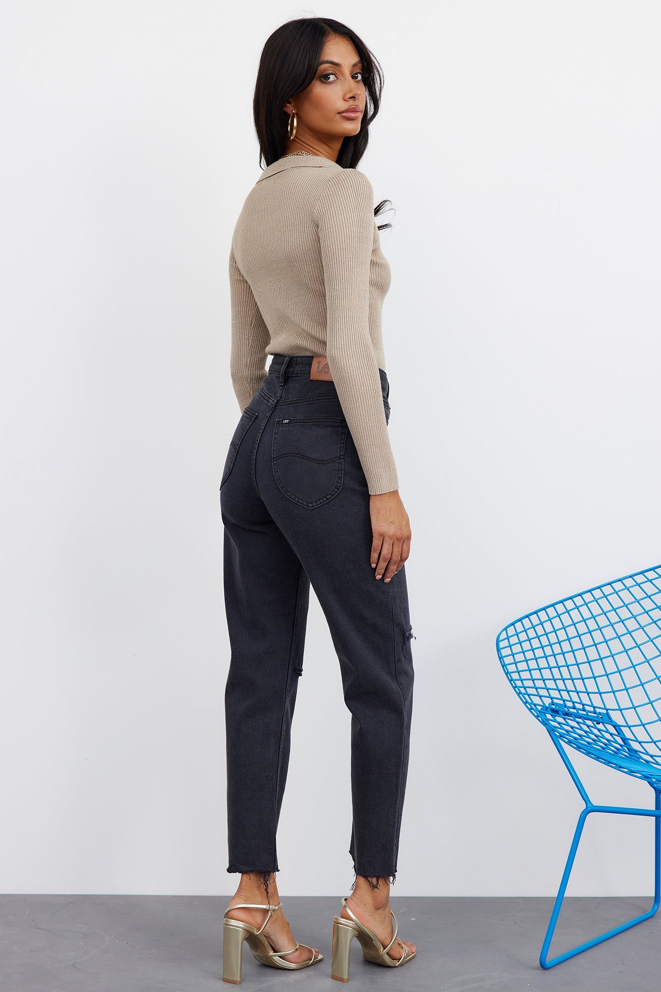 LEE High Moms High Waisted Infinity Rip Jeans Black