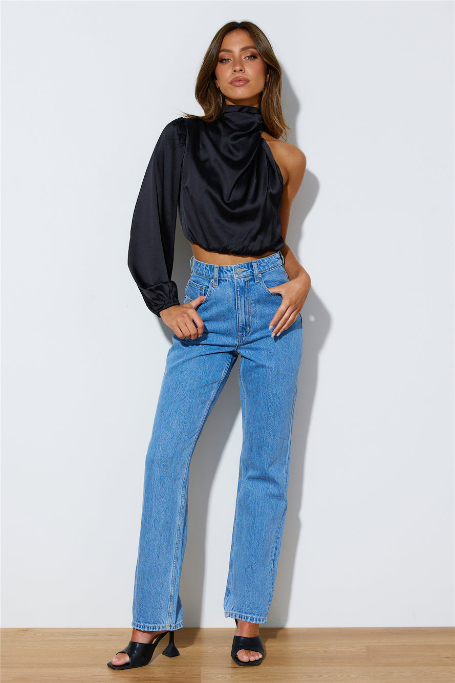 Love Deborah Satin Crop Top Black