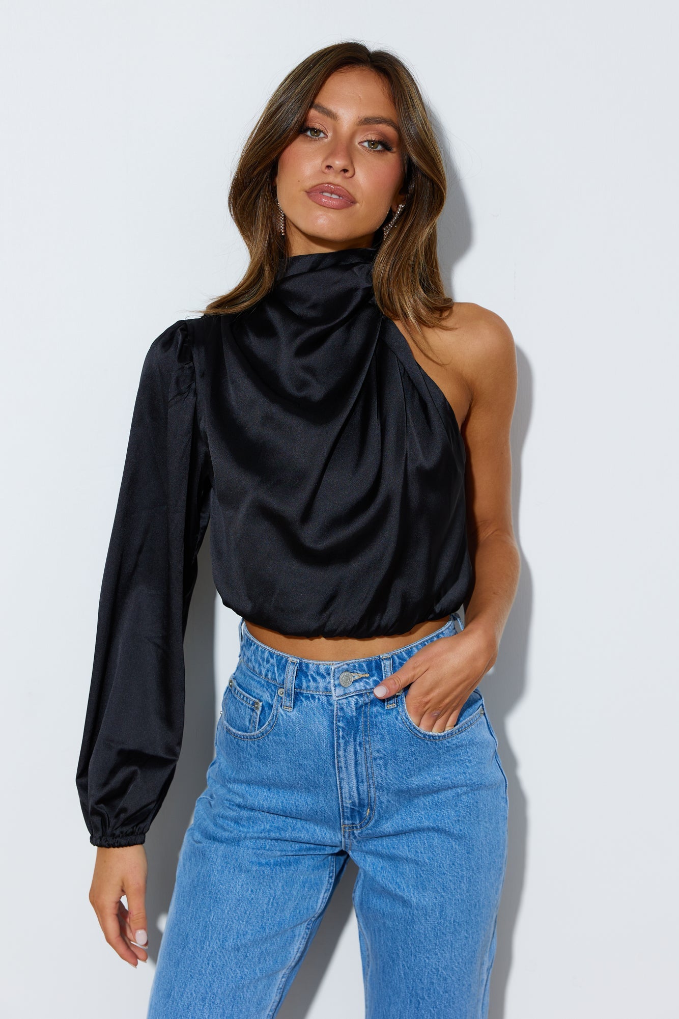 Love Deborah Satin Crop Top Black