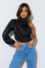 Love Deborah Satin Crop Top Black