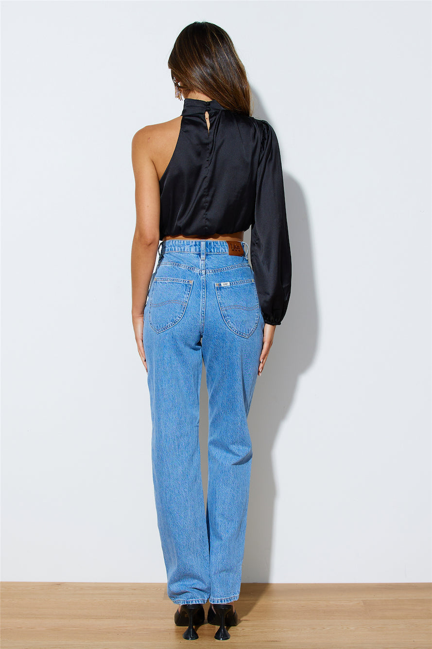 Love Deborah Satin Crop Top Black
