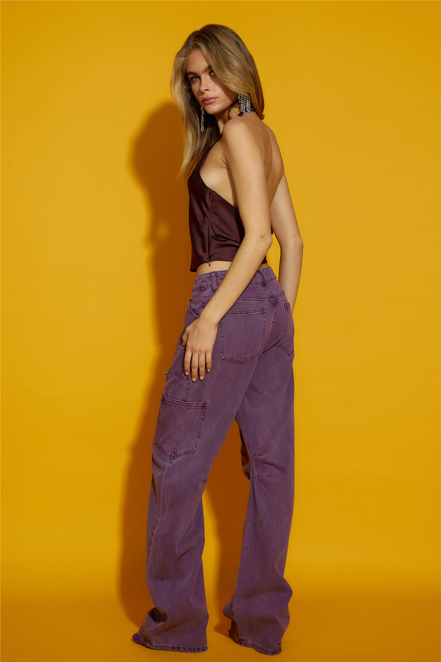 LIONESS Roxy Halter Crop Garnet