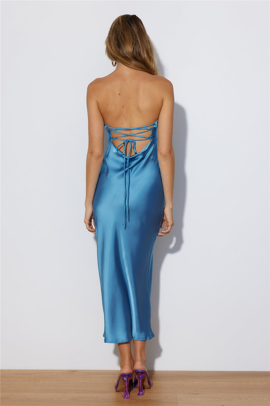 Envious Lies Satin Midi Dress Blue