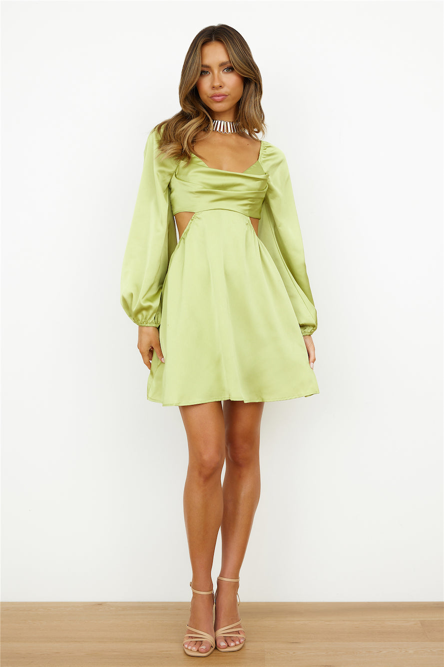 Done With You Satin Dress Lime