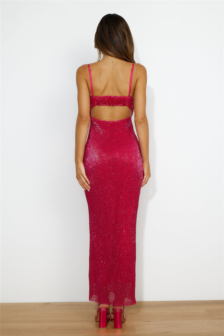 Dreamy Shine Sequin Maxi Dress Hot Pink