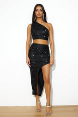 Only Yours Sequin Crop Top Black