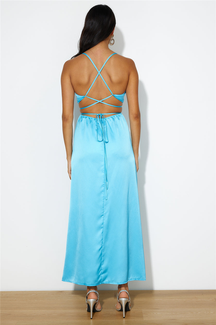 Early Mornings Satin Maxi Dress Blue