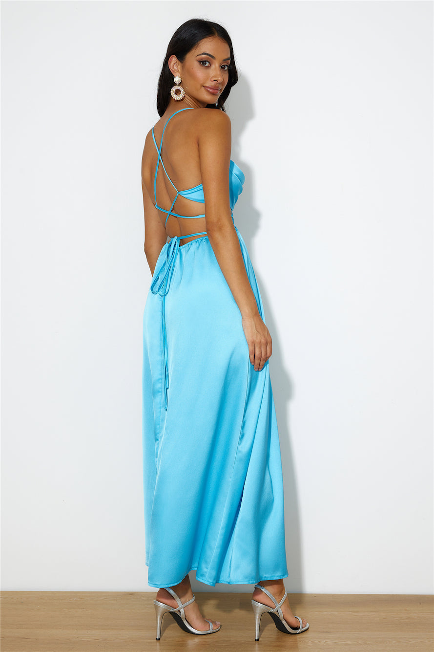 Early Mornings Satin Maxi Dress Blue
